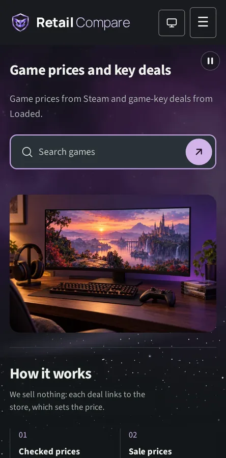 Phone screenshot of the retail.evulnable.com home page with a game search box